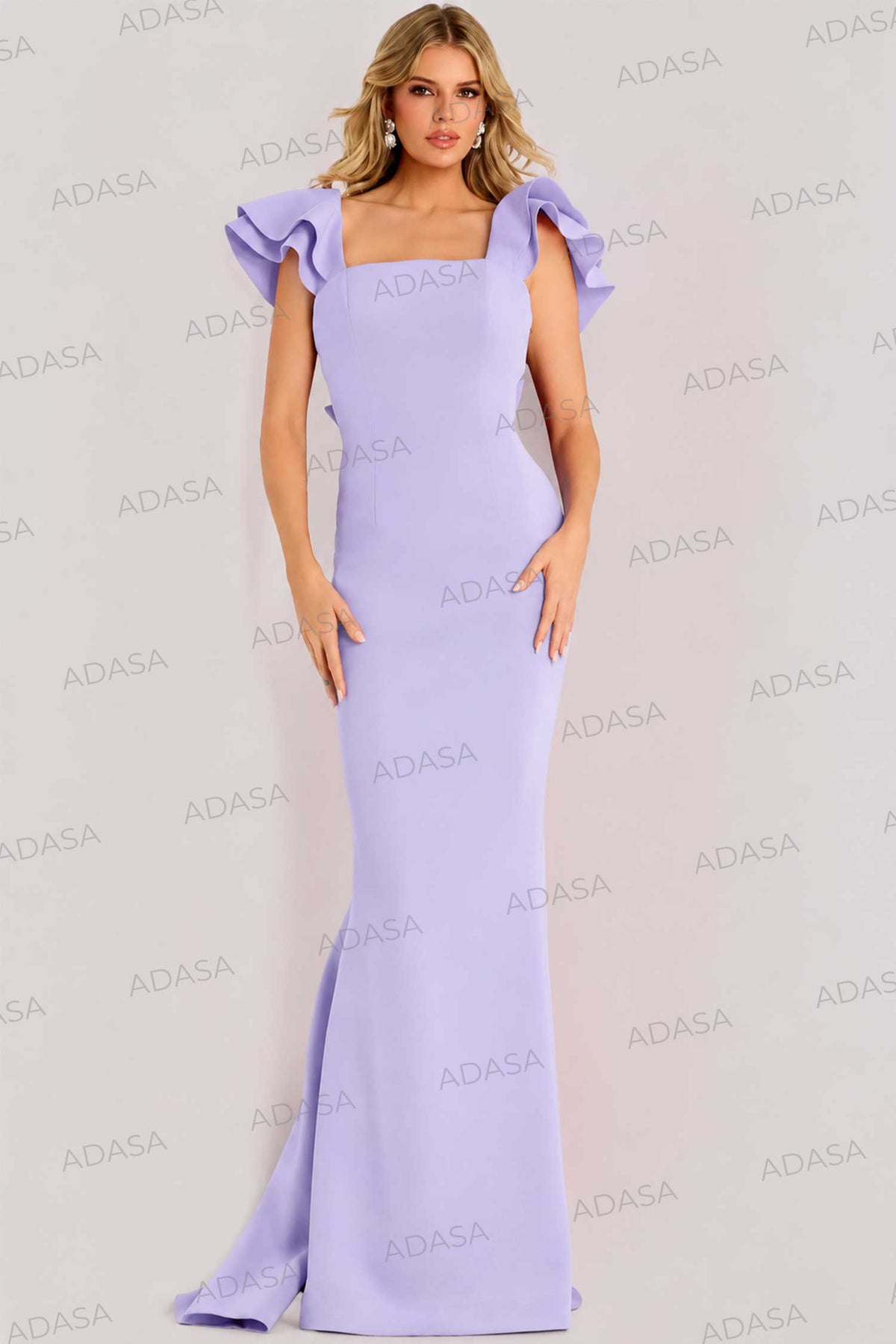 Jovani 47844 - Square Neck Crepe Gown with Back Ruffle