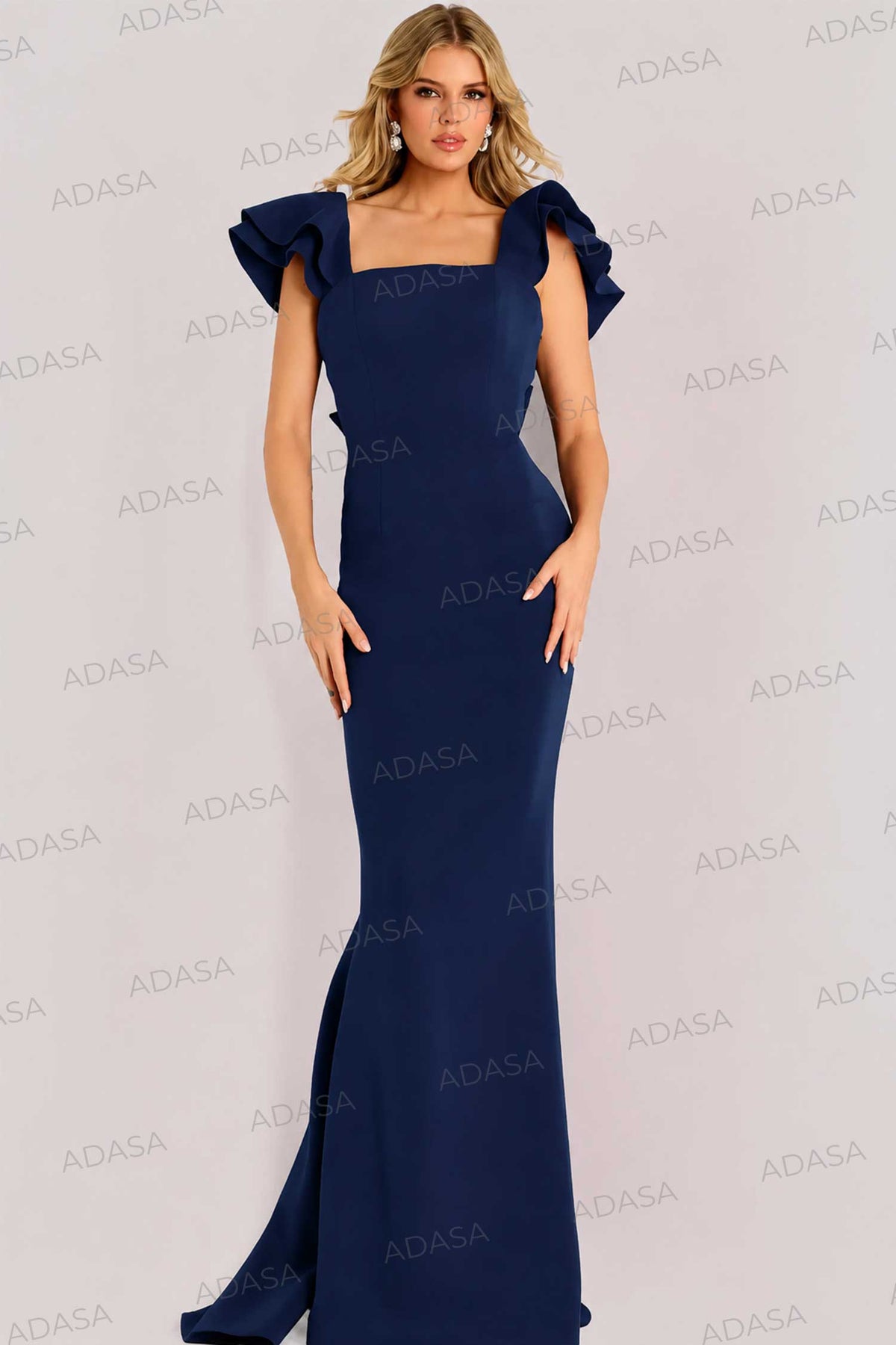 Jovani 47844 - Square Neck Crepe Gown with Back Ruffle