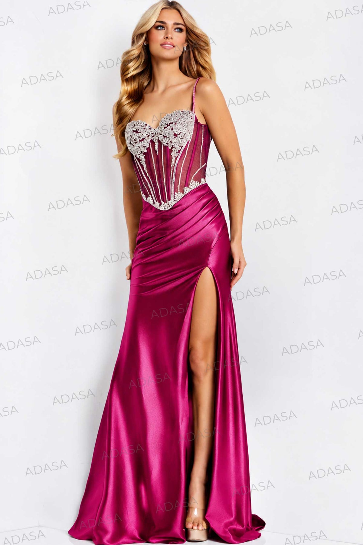 Jovani 47849 - Spaghetti Strap Sheer Corset Prom Gown