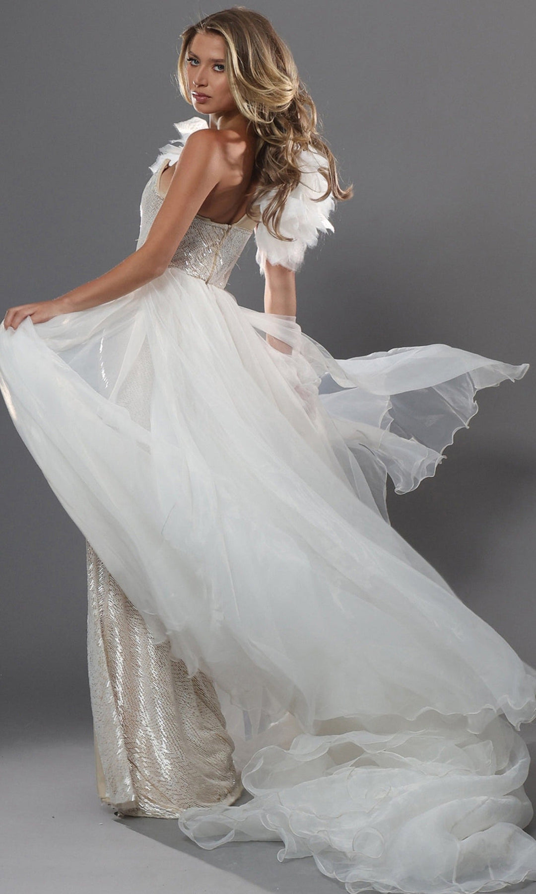 Jovani 47895 - Beaded Bodice High Slit Overskirt Gown