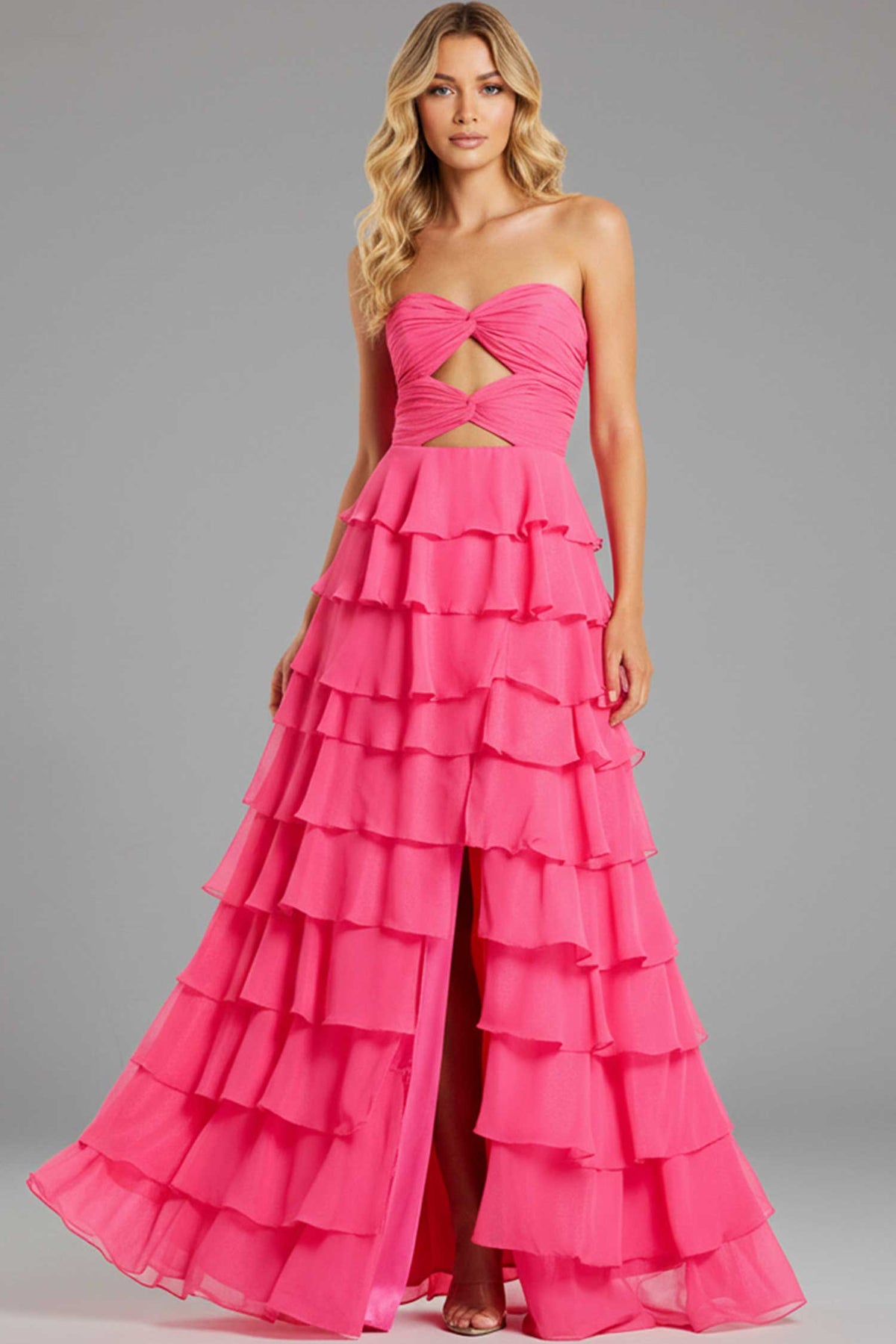 Jovani 47898 - Cutout Tiered Skirt Strapless Dress