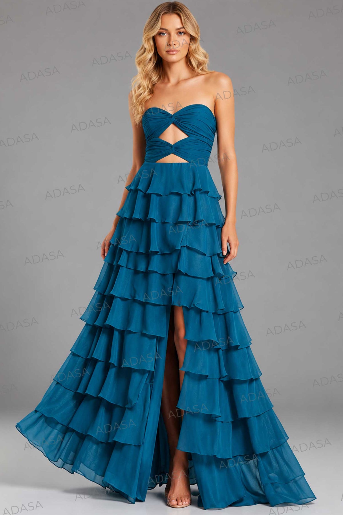 Jovani 47898 - Cutout Tiered Skirt Strapless Dress