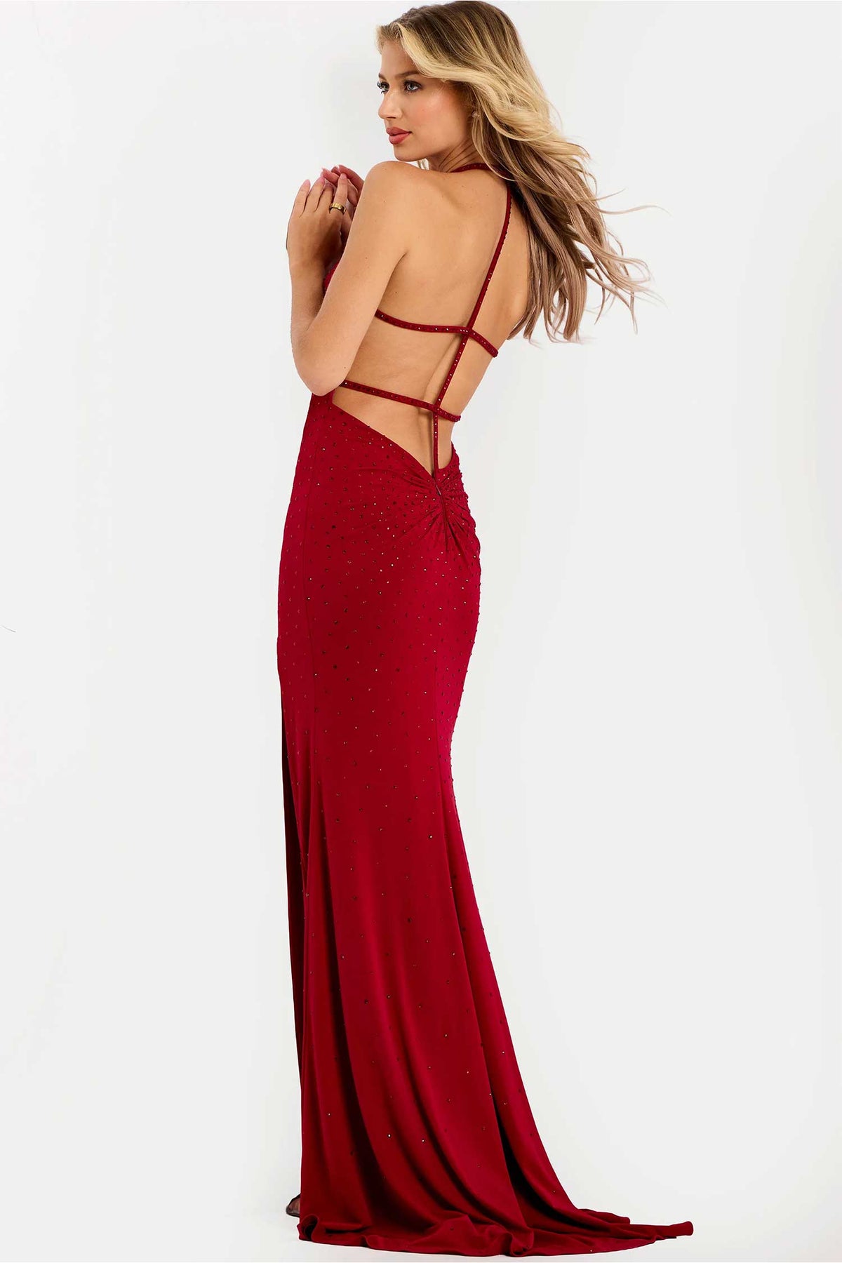 Jovani 48082 - Strappy Back Beaded Sleeveless Gown