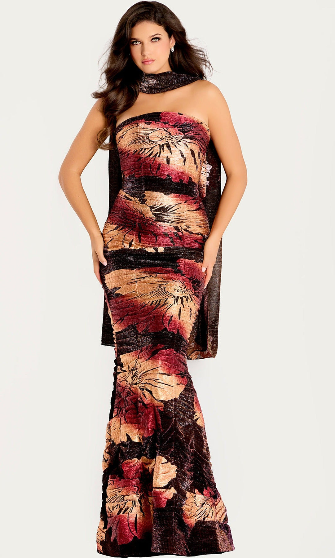 Jovani 48178 Burnout Velvet Mermaid Strapless Gown