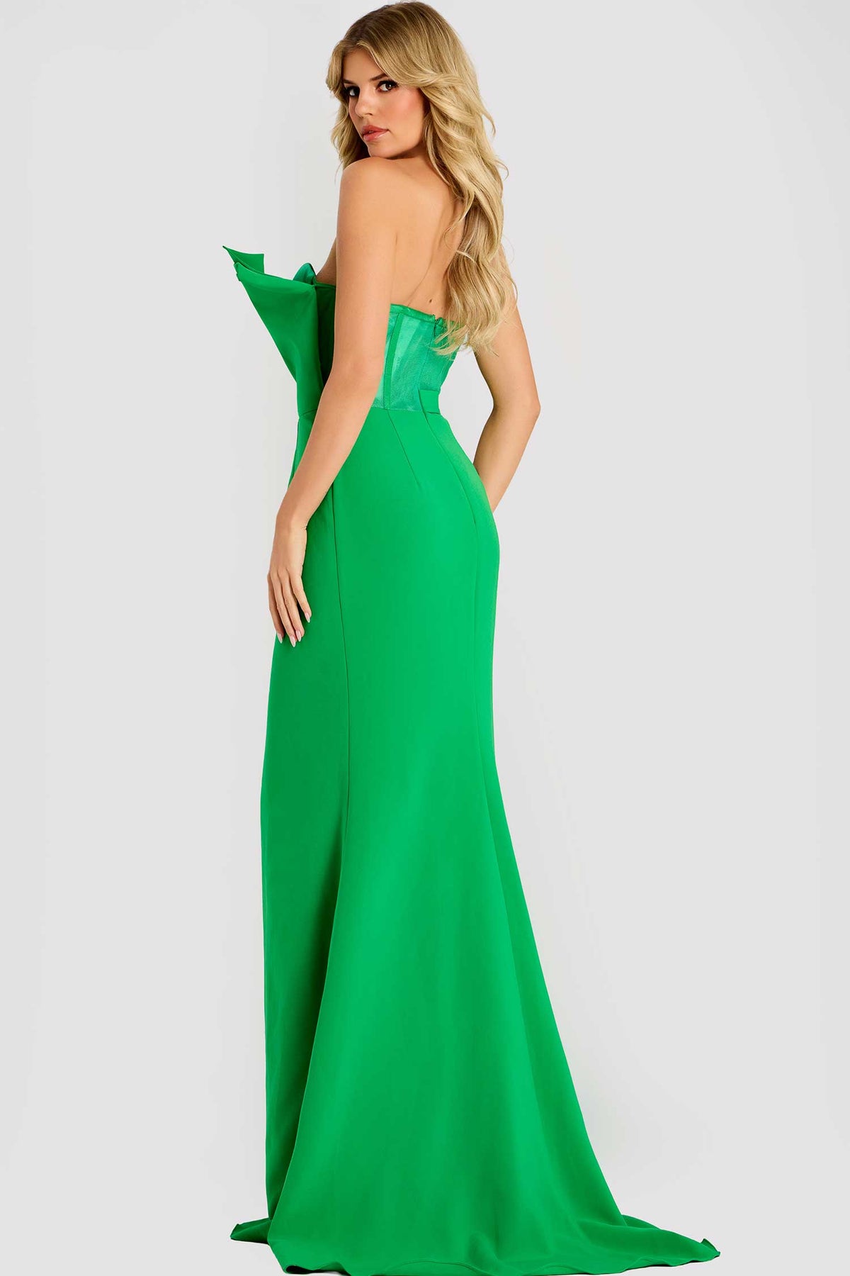 Jovani 48204 - Strapless Crepe Long Gown with Waist Tie