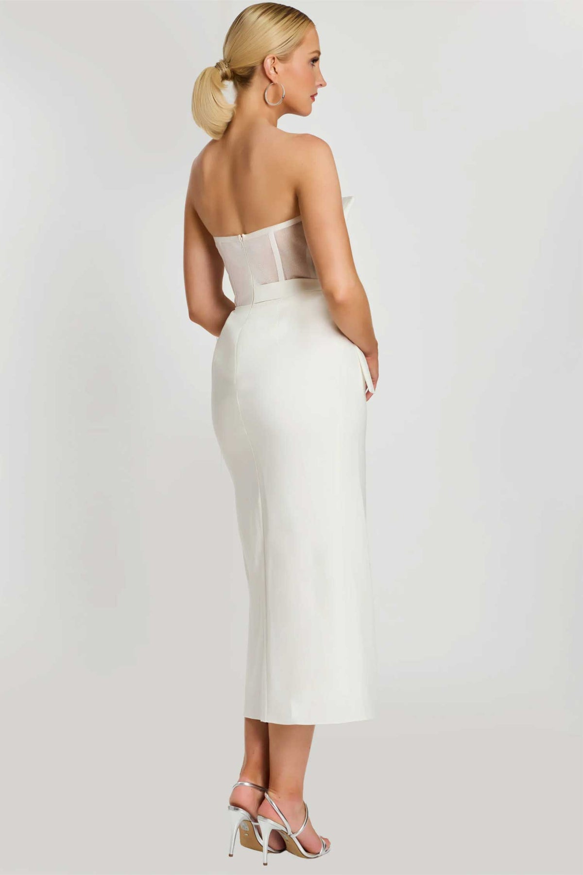 Jovani 48205 - Tea-Length Strapless Dress with Waist Tie
