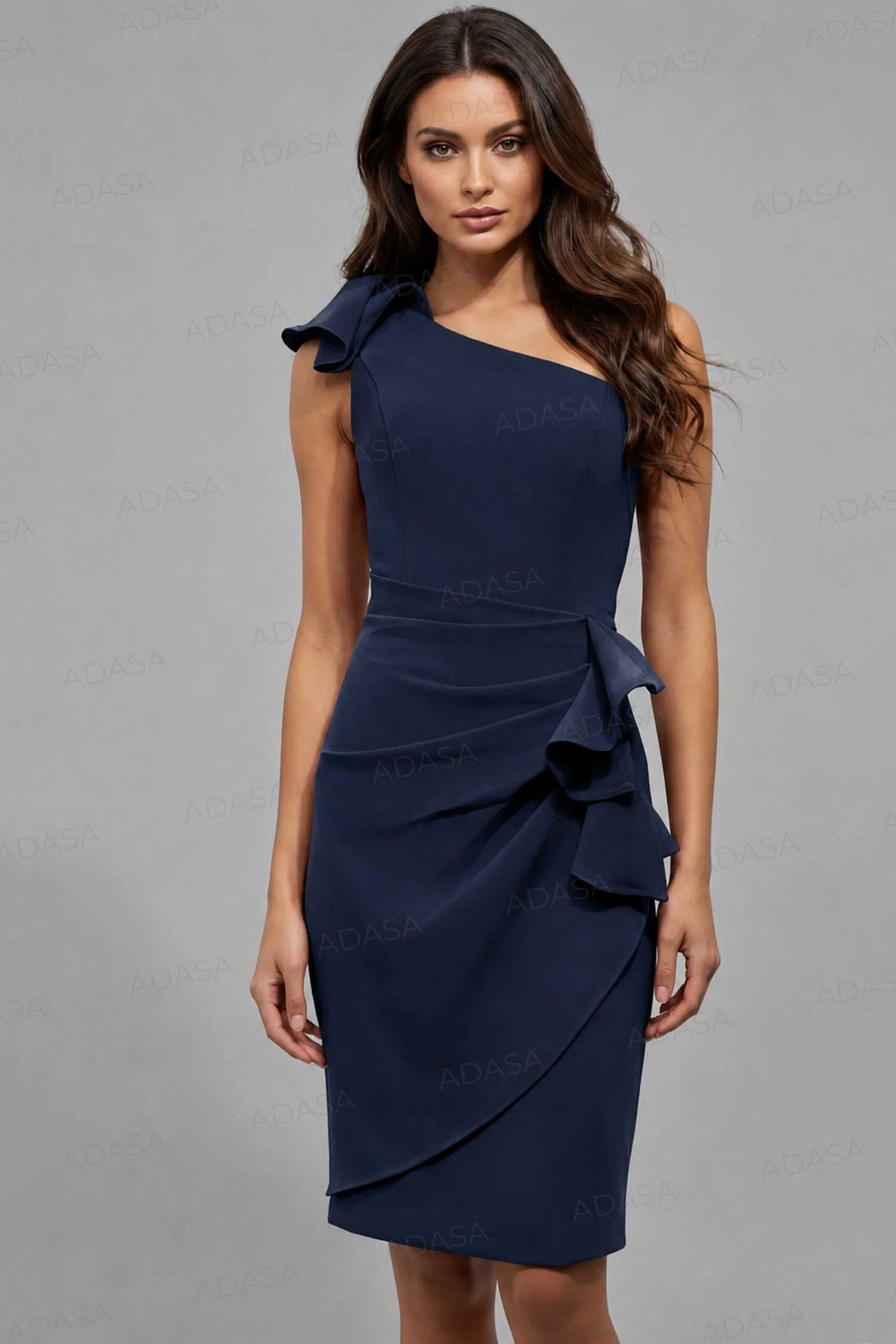 Jovani 48210 - Fitted Asymmetric Knee-Length Dress
