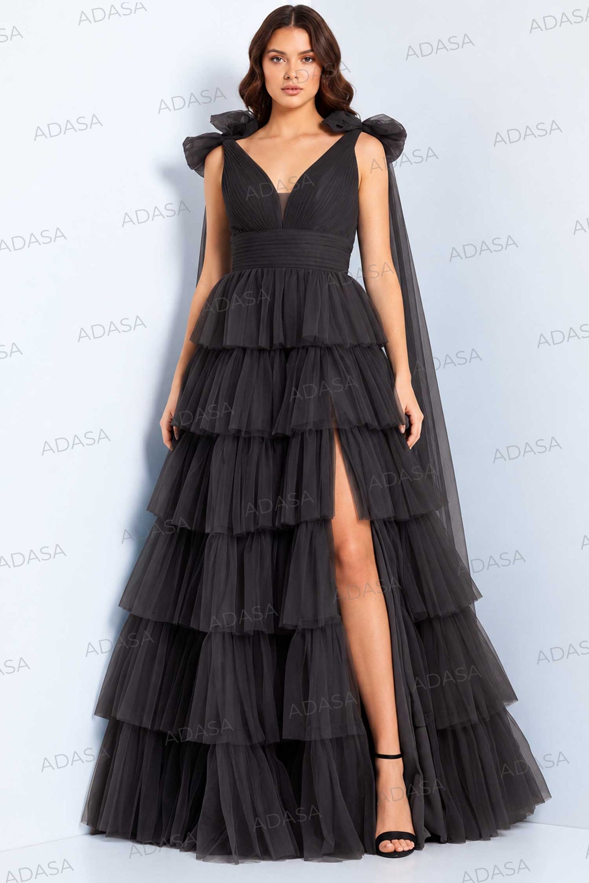 Jovani 48288 - Plunging Neck Tiered A-Line Gown