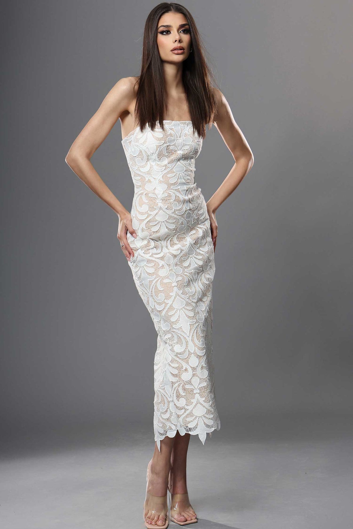 jovani 48461 - strapless lace bodice evening dress