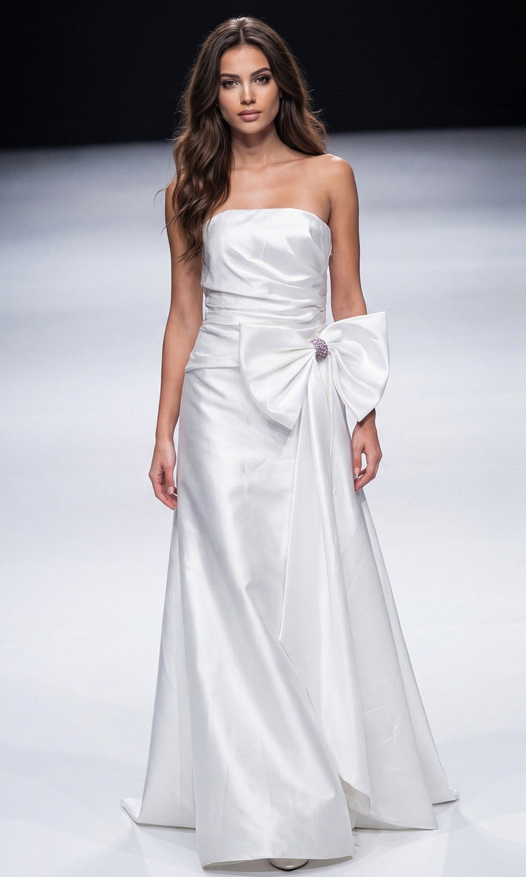 Jovani 48676 Oversized Bow Straight Neckline Satin Gown