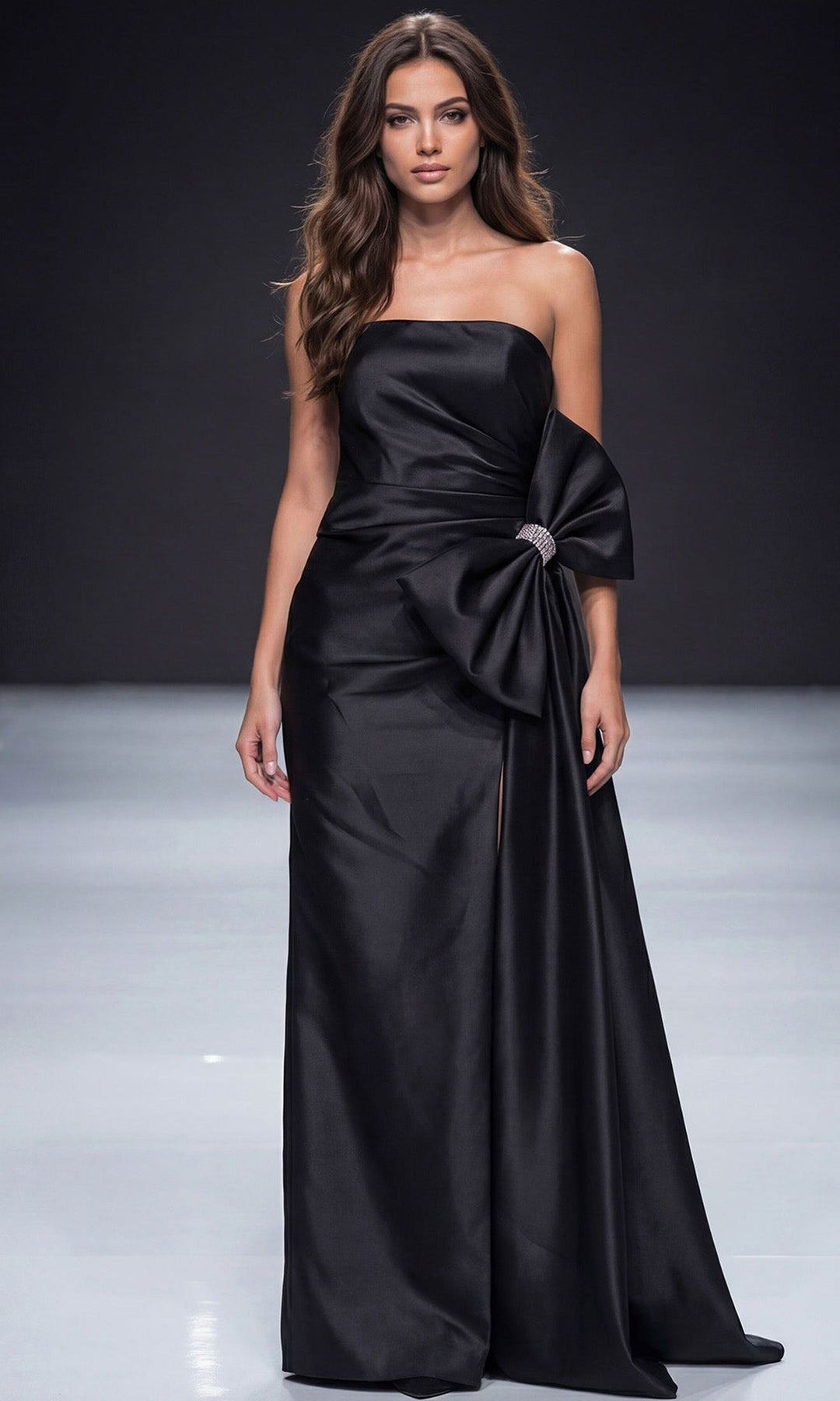 Jovani 48676 Oversized Bow Straight Neckline Satin Gown