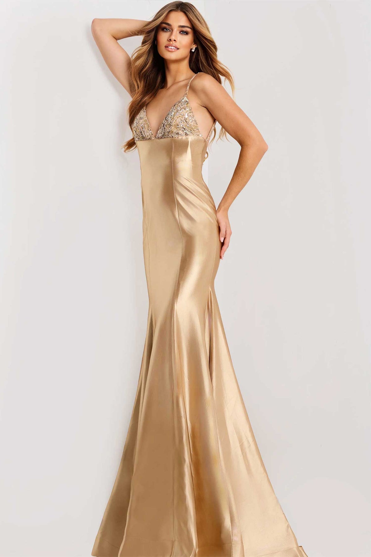 Jovani 48733 - Empire Waist Beaded Sleeveless Gown