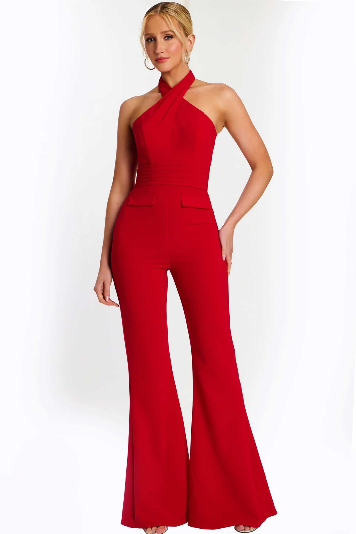 Jovani 48809 - Halter Neck Evening Jumpsuit with Pleated Waist