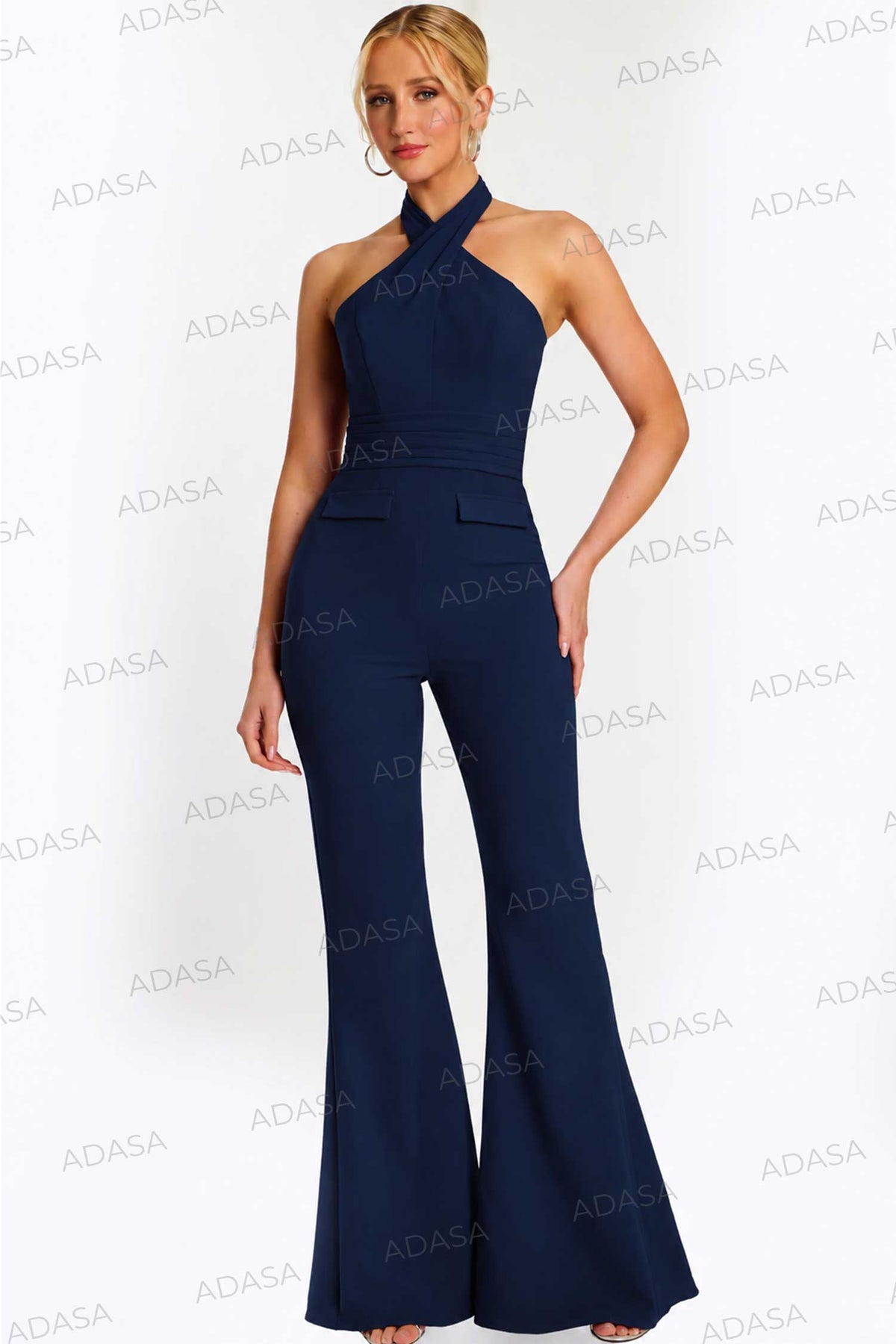 Jovani 48809 - Halter Neck Evening Jumpsuit with Pleated Waist