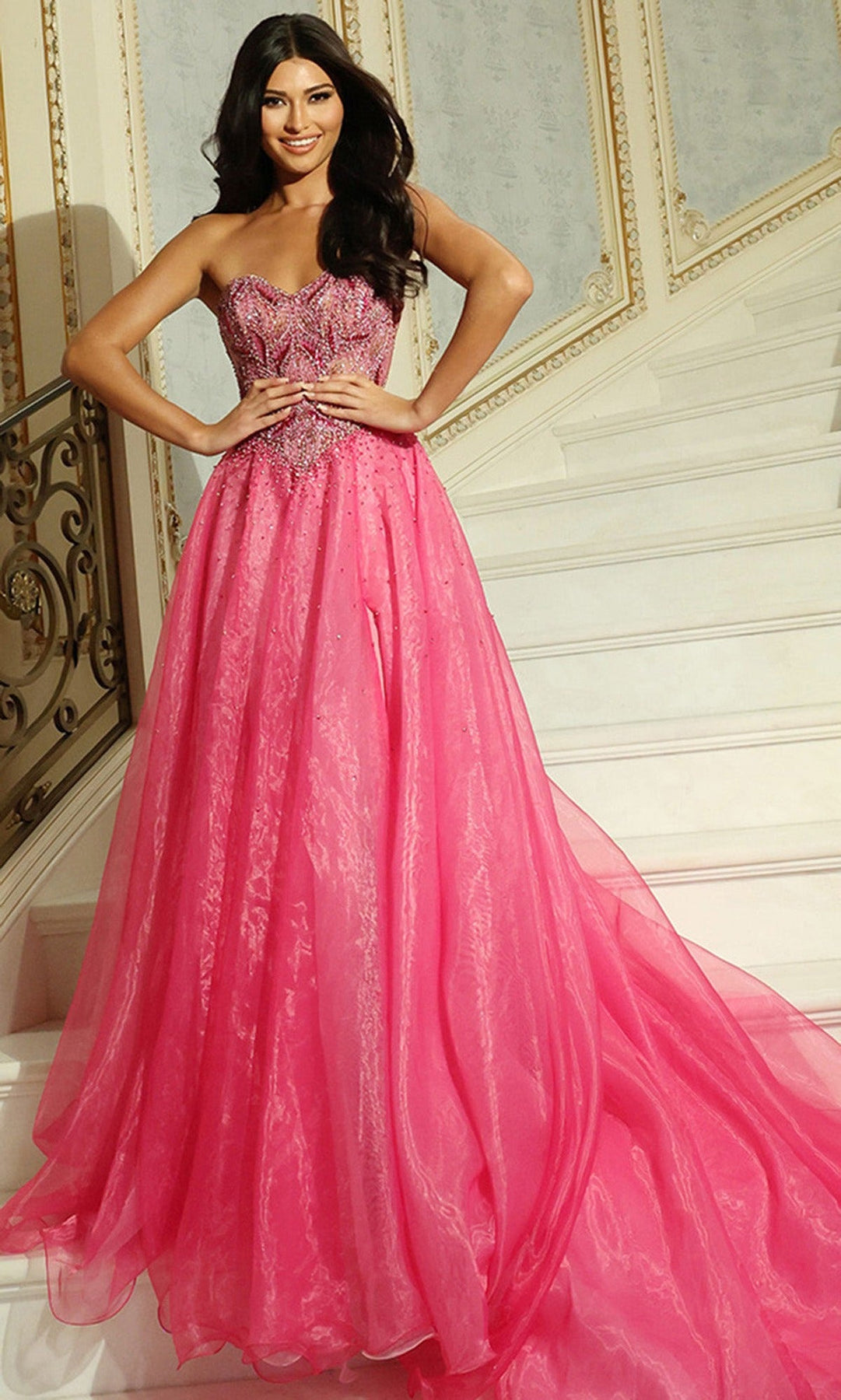 Jovani Jovani 48906 - Beaded Embroidered Sweetheart Organza Gown