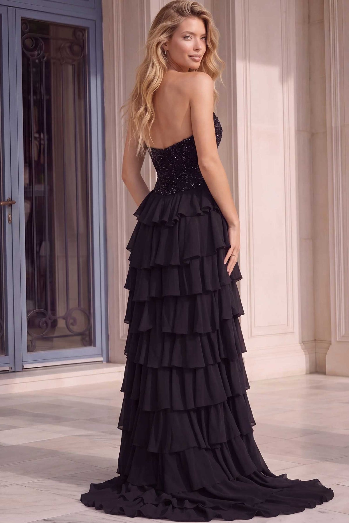 Jovani 48992 Tiered Back Skirt Strapless Dress