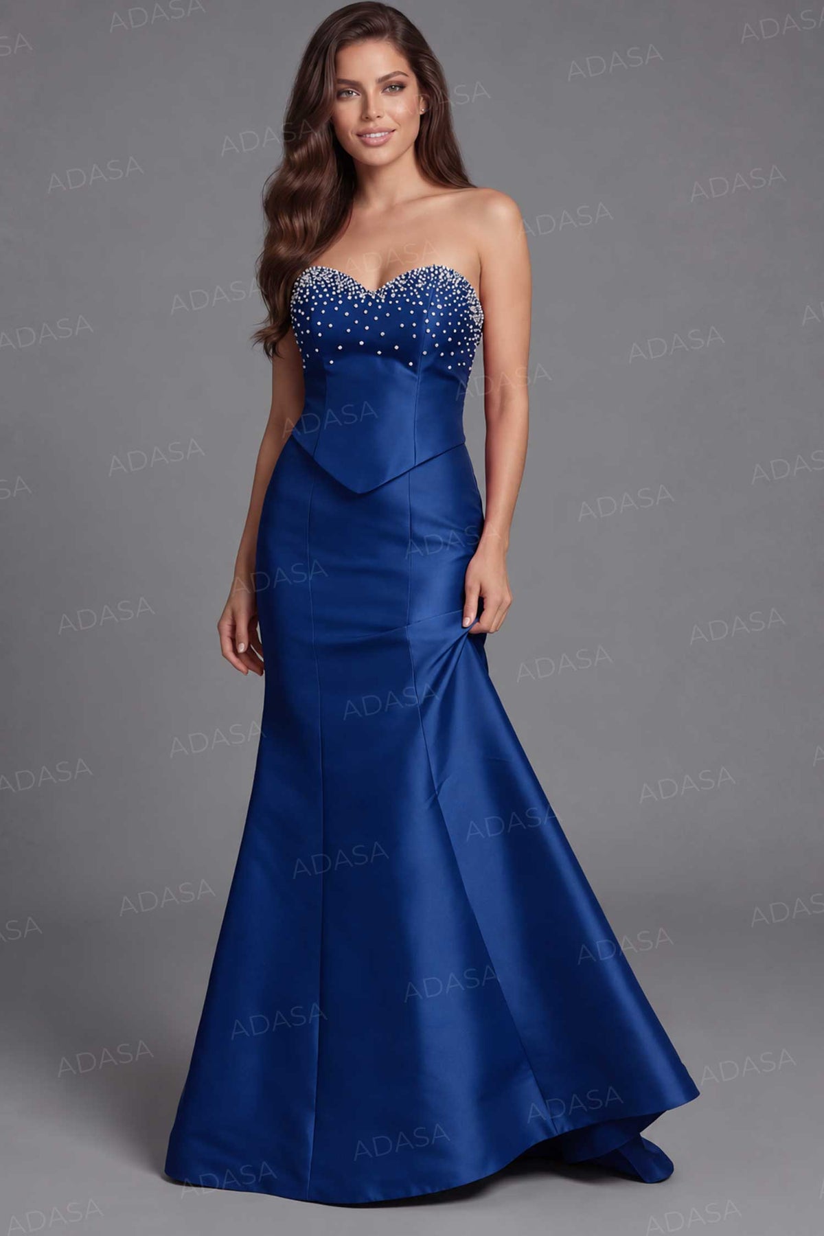 Jovani 49076 - Beaded Top Mermaid Satin Evening Gown