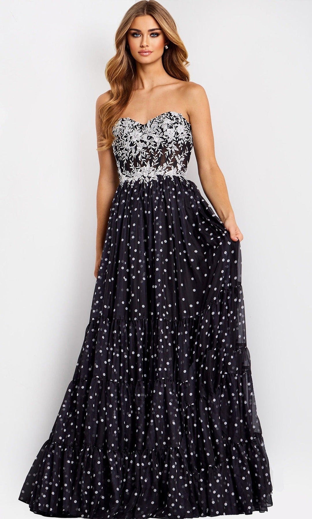 Jovani 49086 Polka Dot Skirt Sweetheart Prom Gown