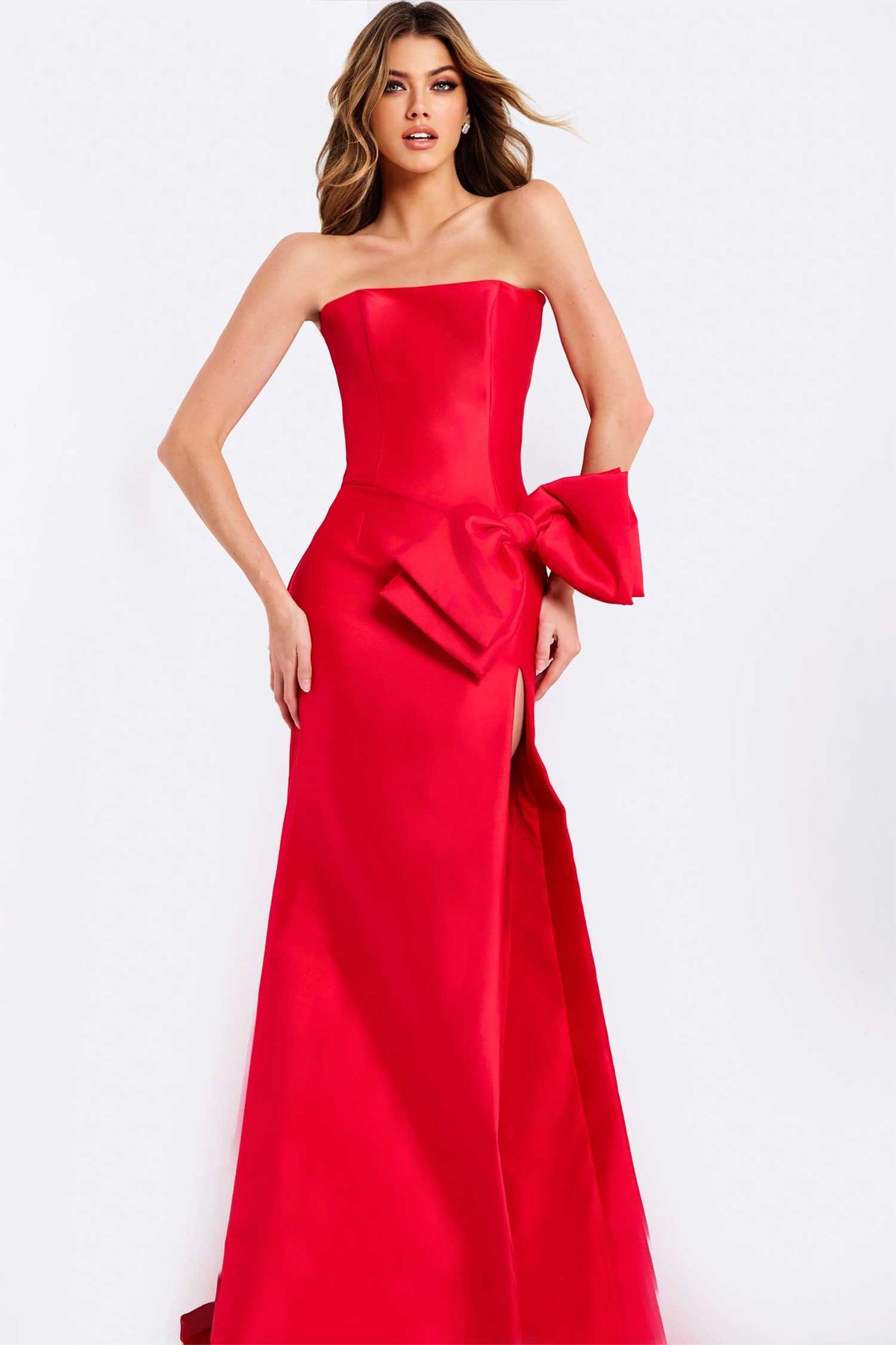 Jovani 49195 - Straight Neckline Prom Gown with Bow