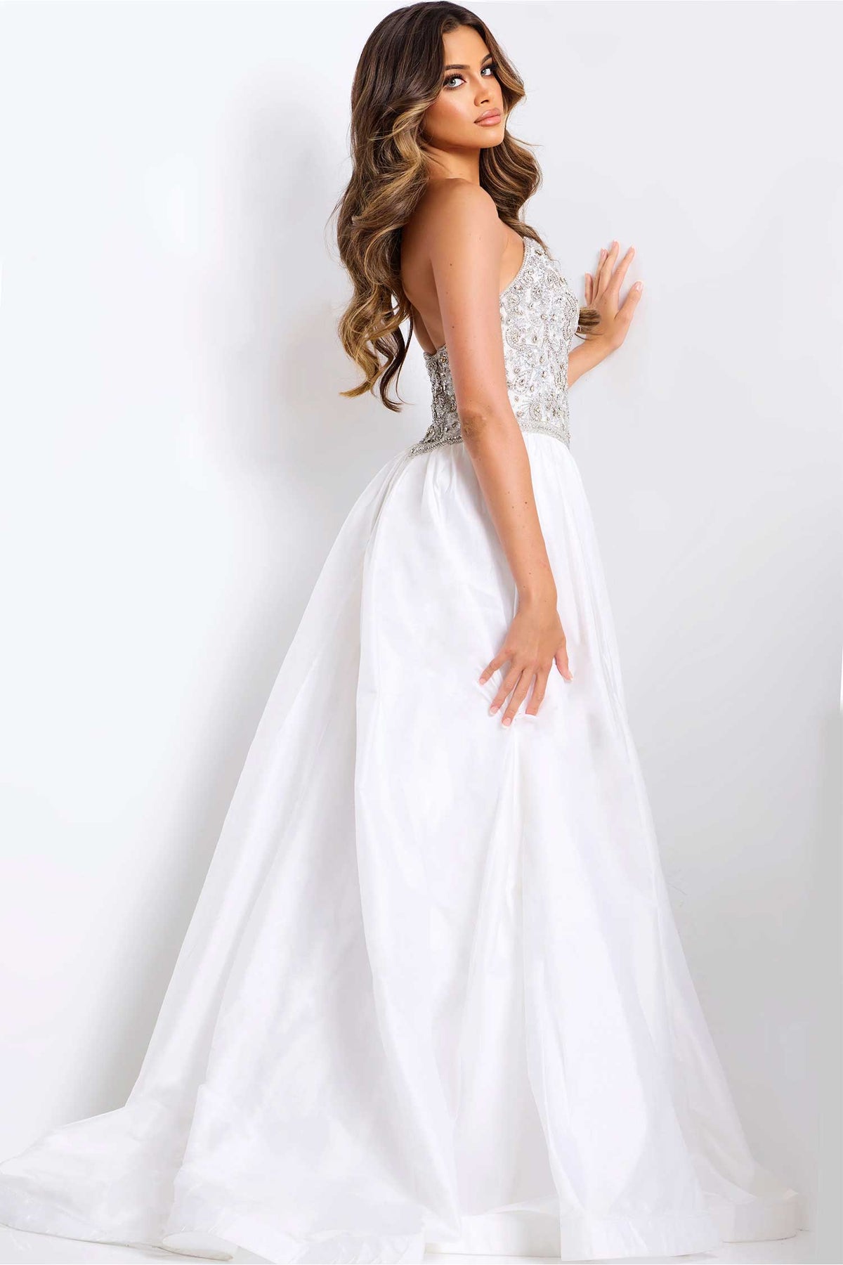 Jovani 49247 - Deep V-Neck Satin A-Line Prom Gown