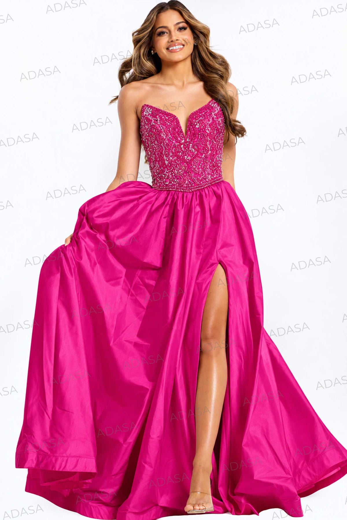 Jovani 49247 - Deep V-Neck Satin A-Line Prom Gown
