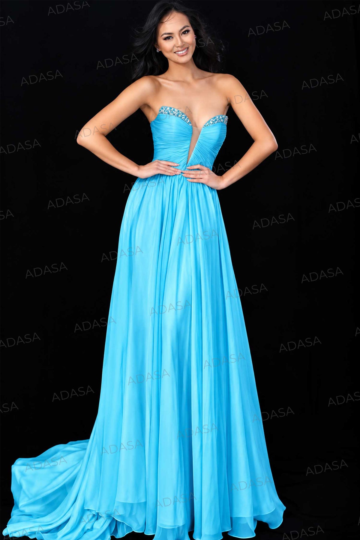 Jovani 49422 - Rhinestone Trim Ruched Strapless Gown