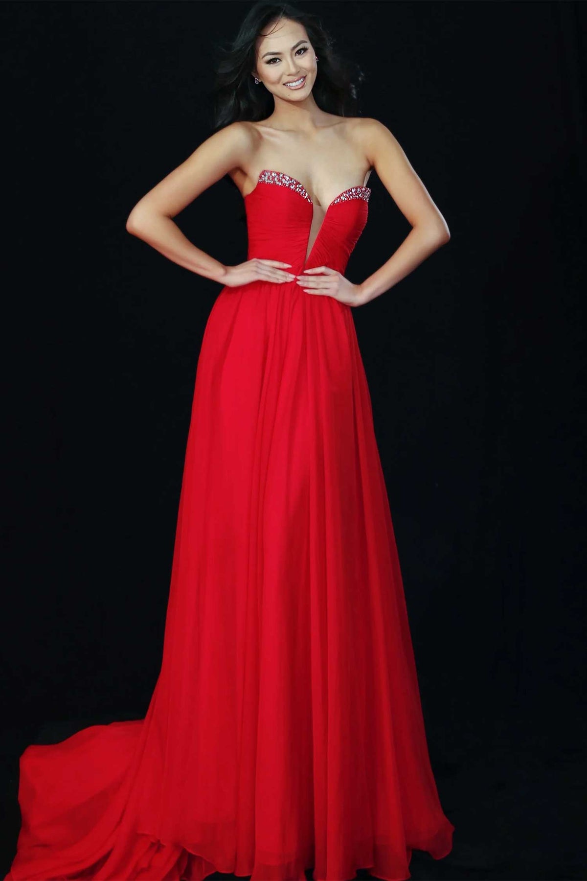 Jovani 49422 - Rhinestone Trim Ruched Strapless Gown