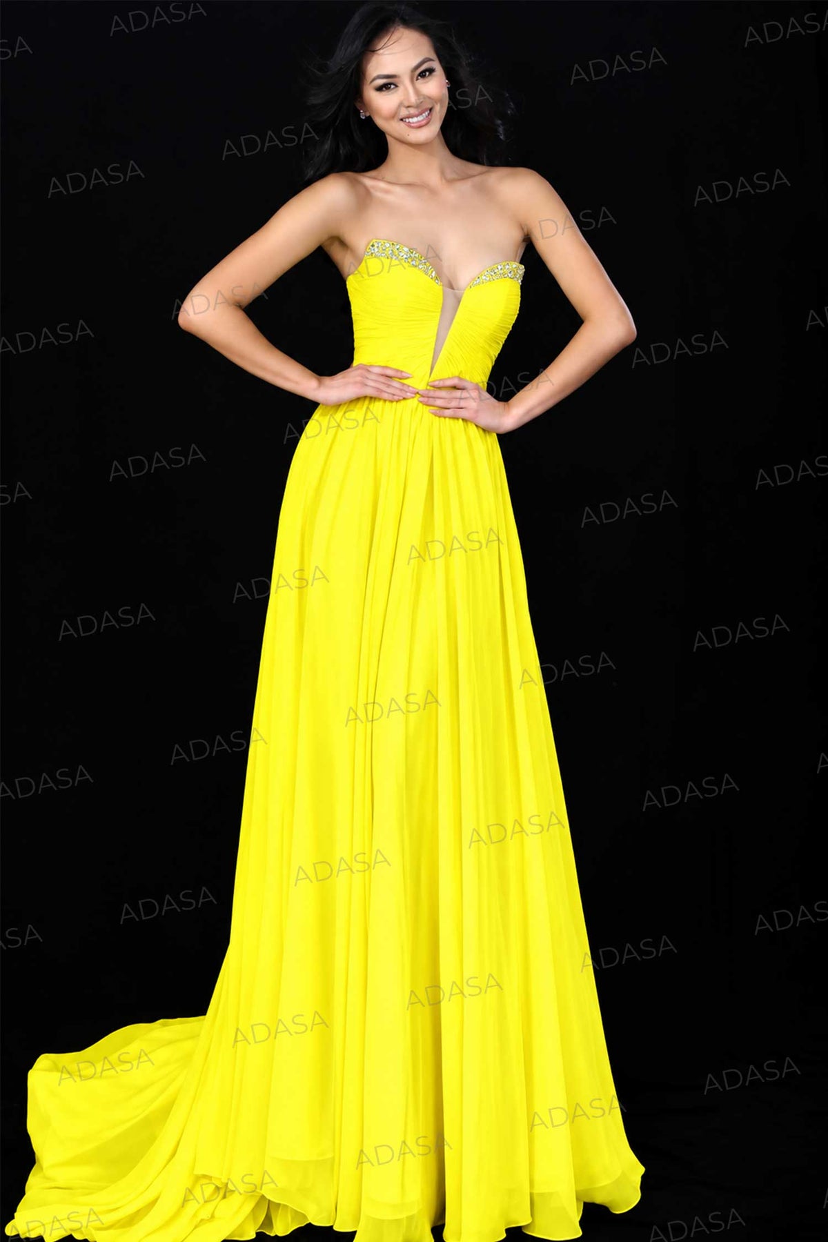 Jovani 49422 - Rhinestone Trim Ruched Strapless Gown