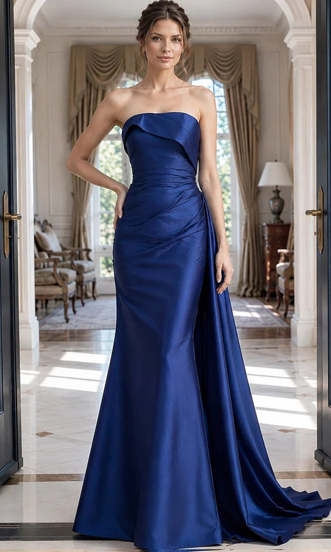 Jovani 49509 - Strapless Ruched Satin Formal Gown