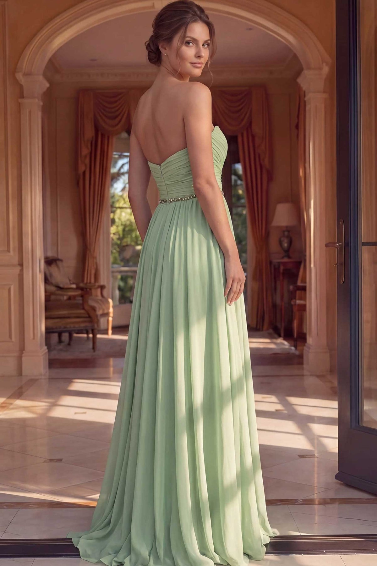 jovani 49536 - ruched detail a-line chiffon evening gown