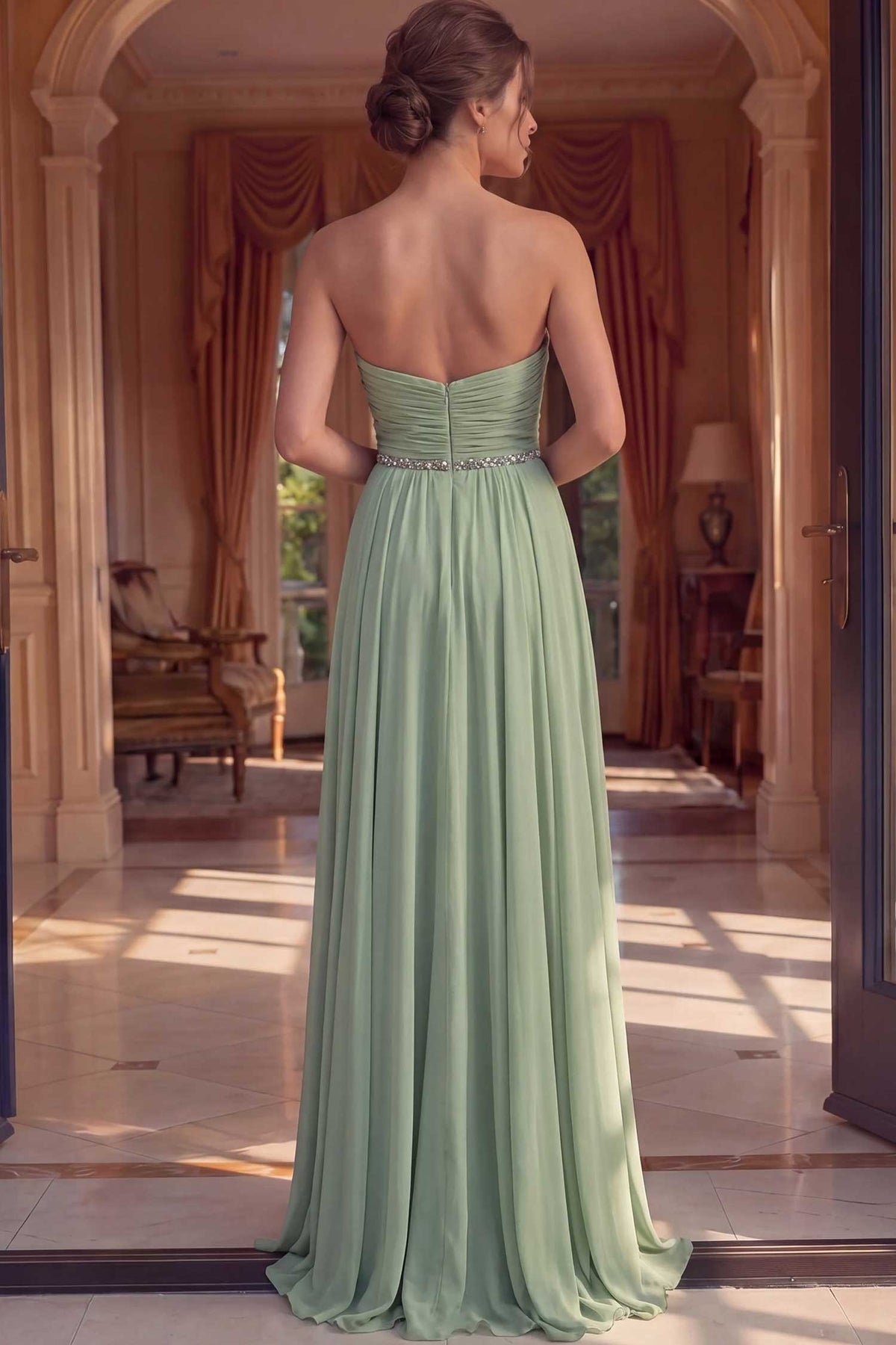 jovani 49536 - ruched detail a-line chiffon evening gown