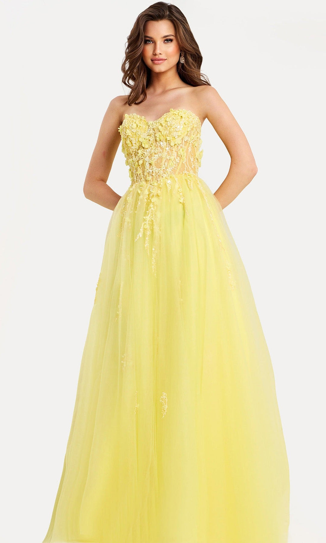 Jovani 49704 Floral Applique Tulle A-Line Prom Gown