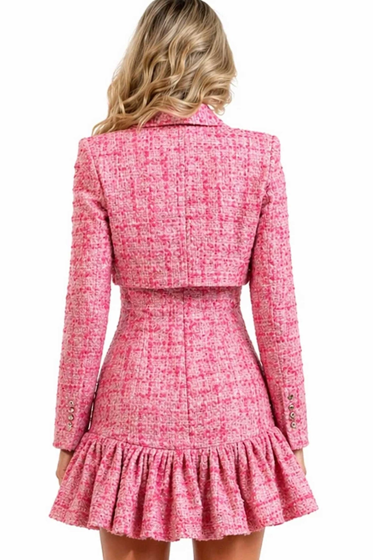 jovani 49850 - ruffle hem tweed two piece cocktail dress