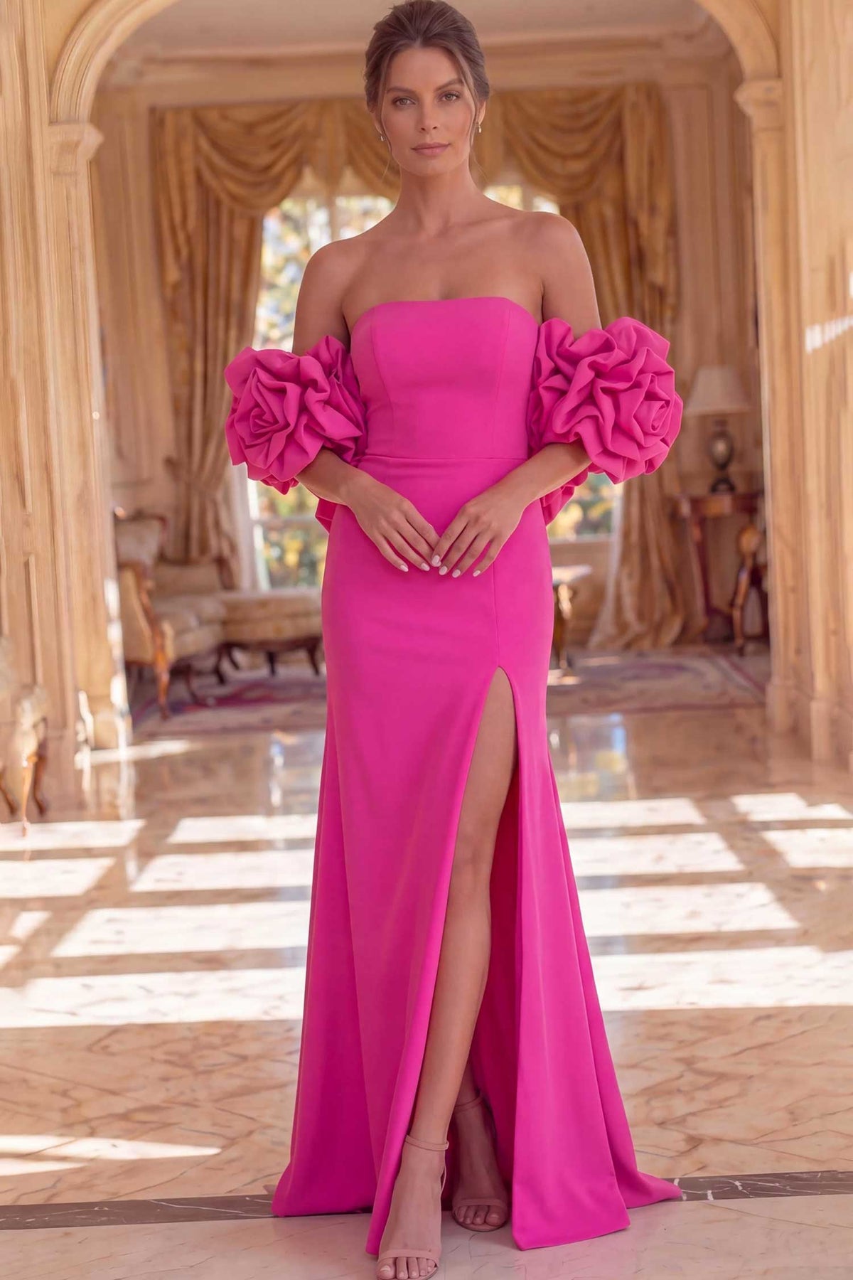 jovani 49901 - rosette off shoulder sweetheart evening gown