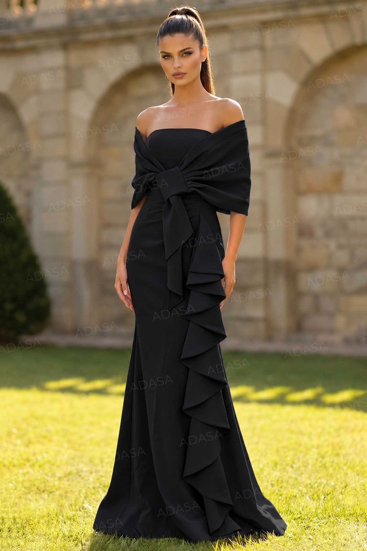 Jovani 50270 - Wrap Bodice Ruffle Evening Gown
