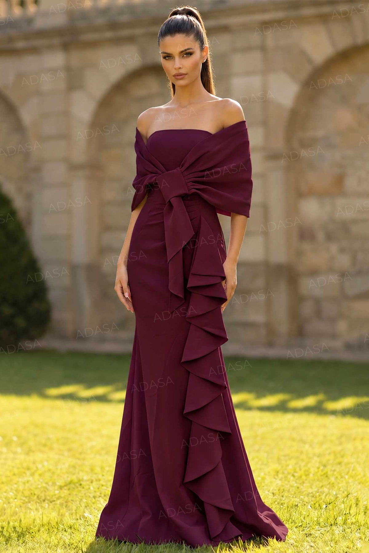 Jovani 50270 - Wrap Bodice Ruffle Evening Gown
