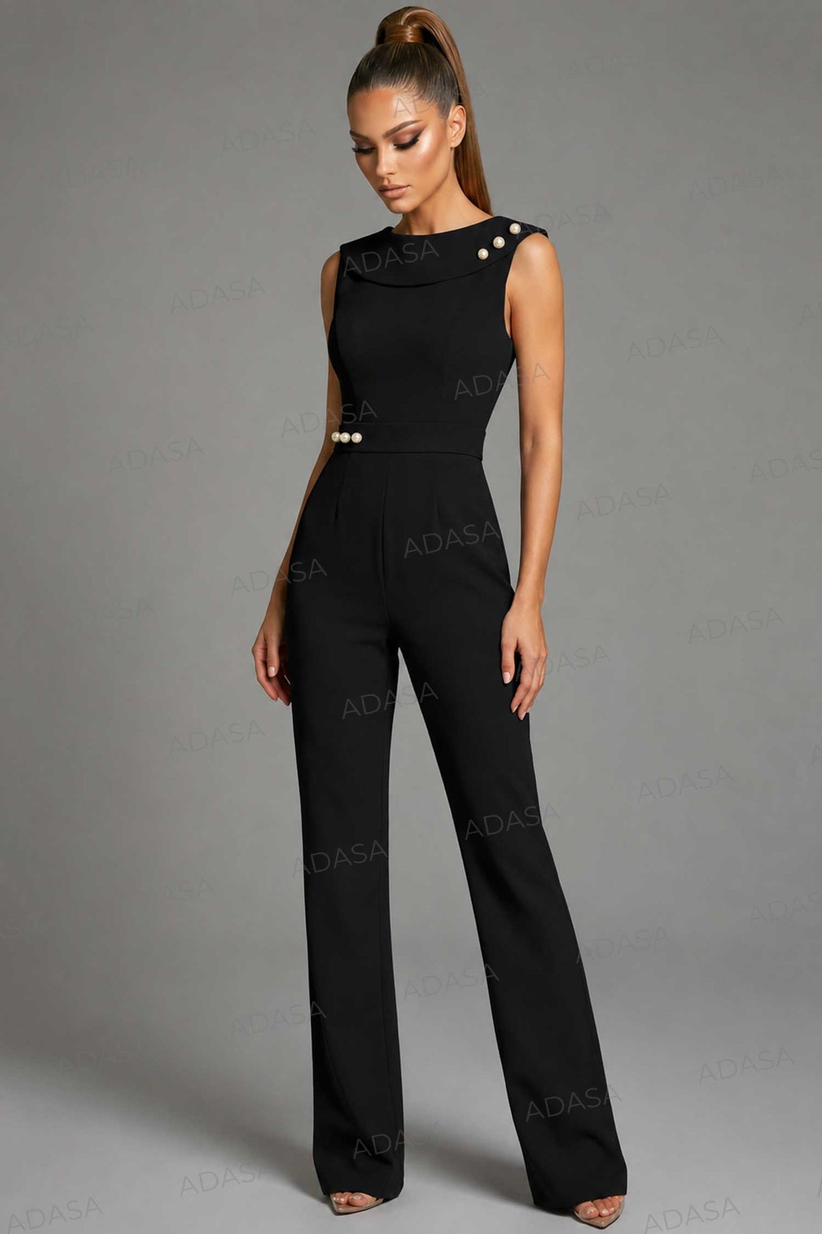 Jovani 50299 - Fold Over Neckline Fitted Jumpsuit