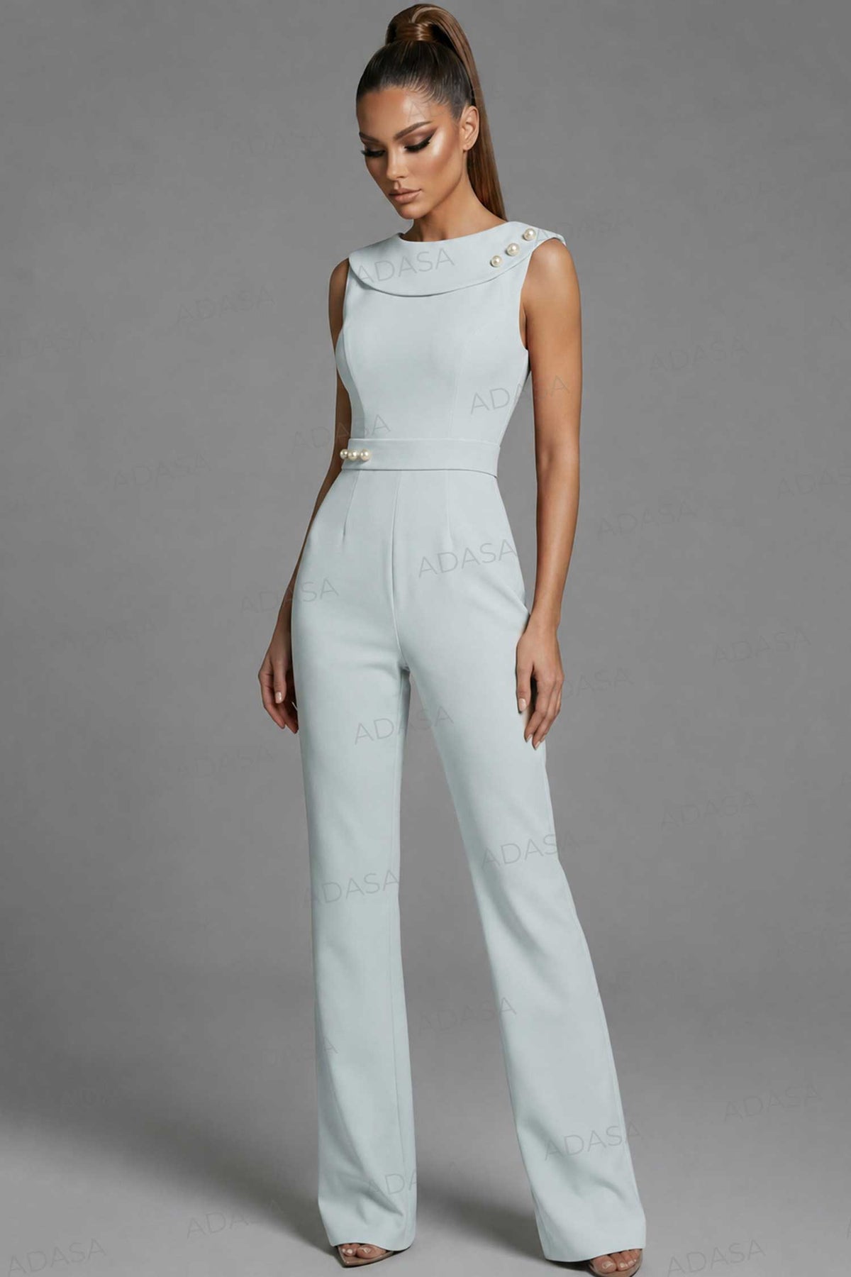 Jovani 50299 - Fold Over Neckline Fitted Jumpsuit