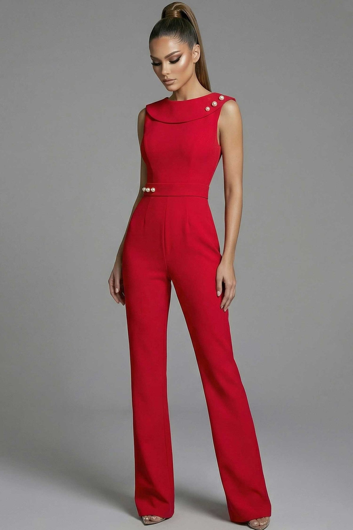 Jovani 50299 - Fold Over Neckline Fitted Jumpsuit