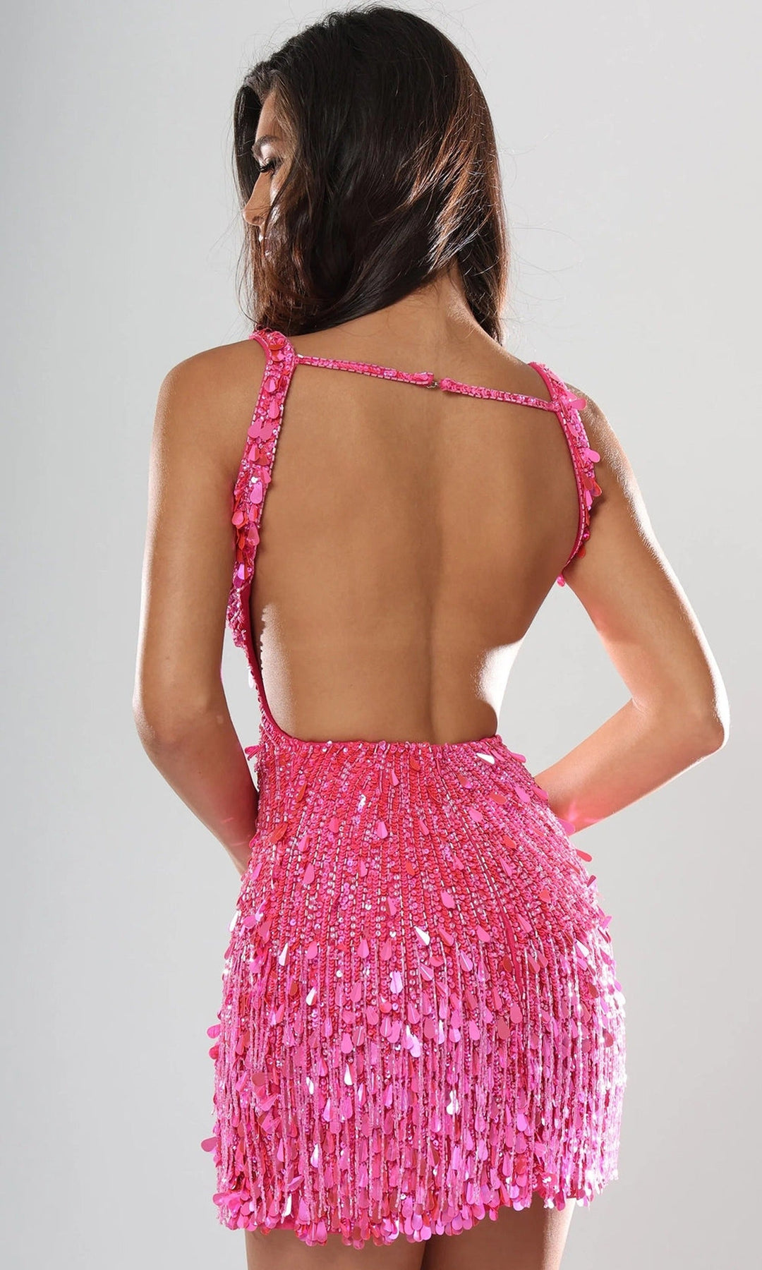 Jovani 51547 - Plunging V-Neck Fringe Dress with Slit