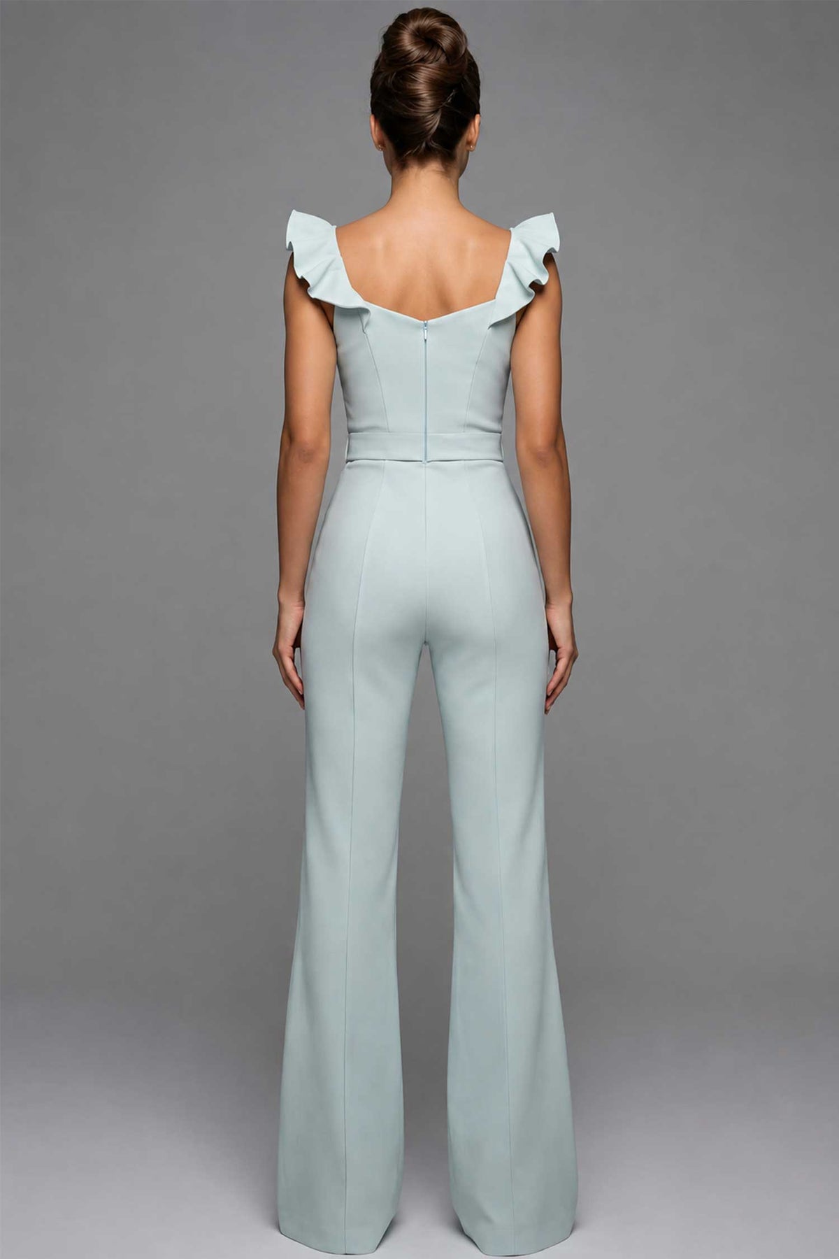 Jovani 51589 - Ruffle Shoulder Wide Leg Jumpsuit