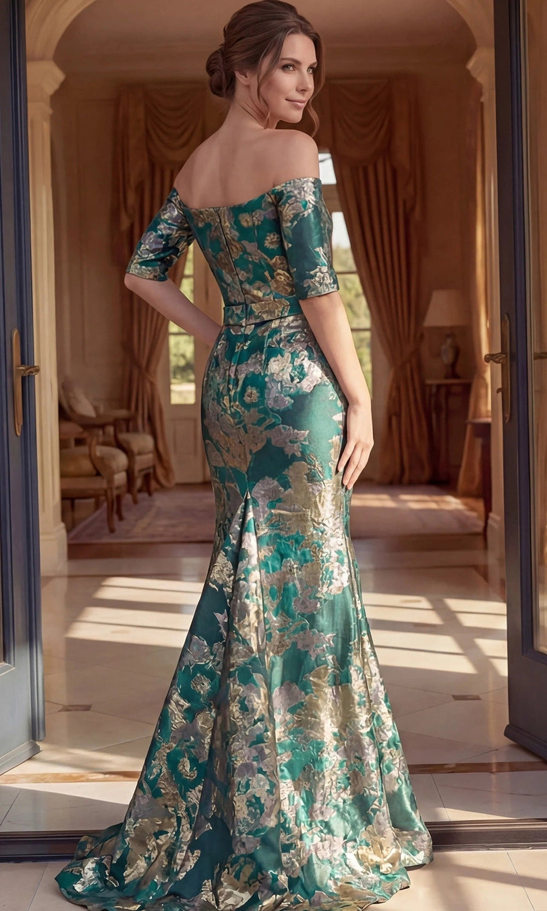 Jovani 51599 - Off Shoulder Neckline Jacquard Formal Gown