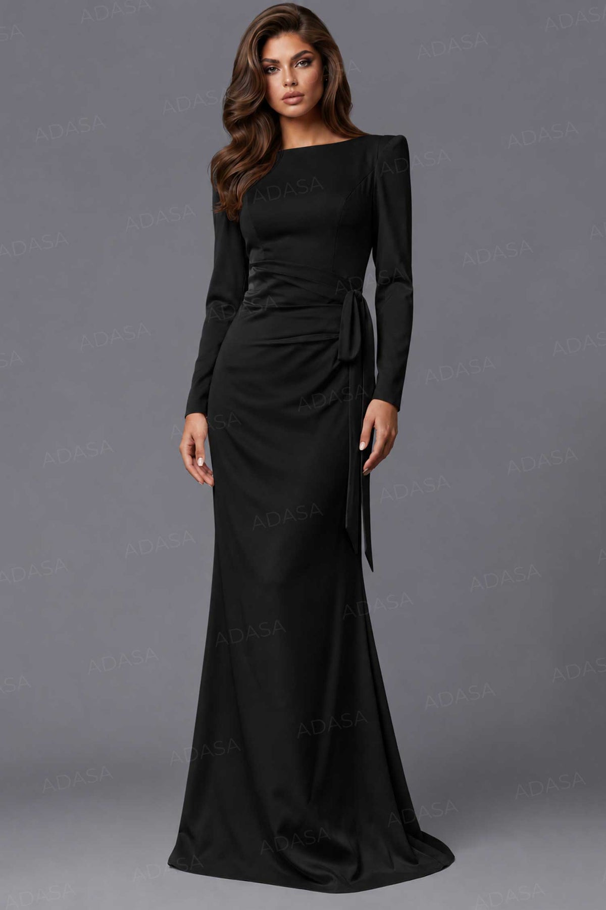Jovani 51618 - Fitted Long Sleeve Gown with Side Tie Detail