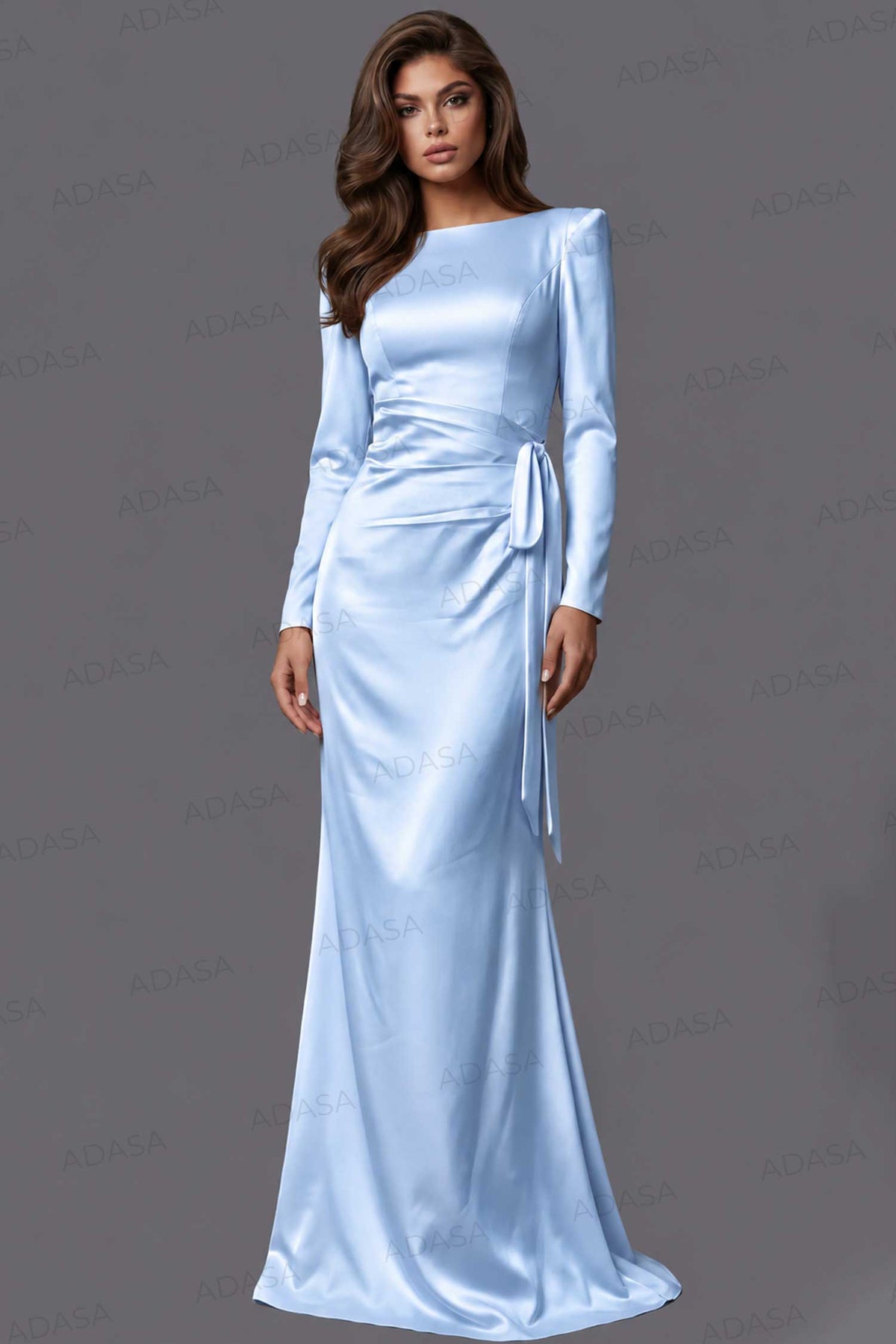Jovani 51618 - Fitted Long Sleeve Gown with Side Tie Detail