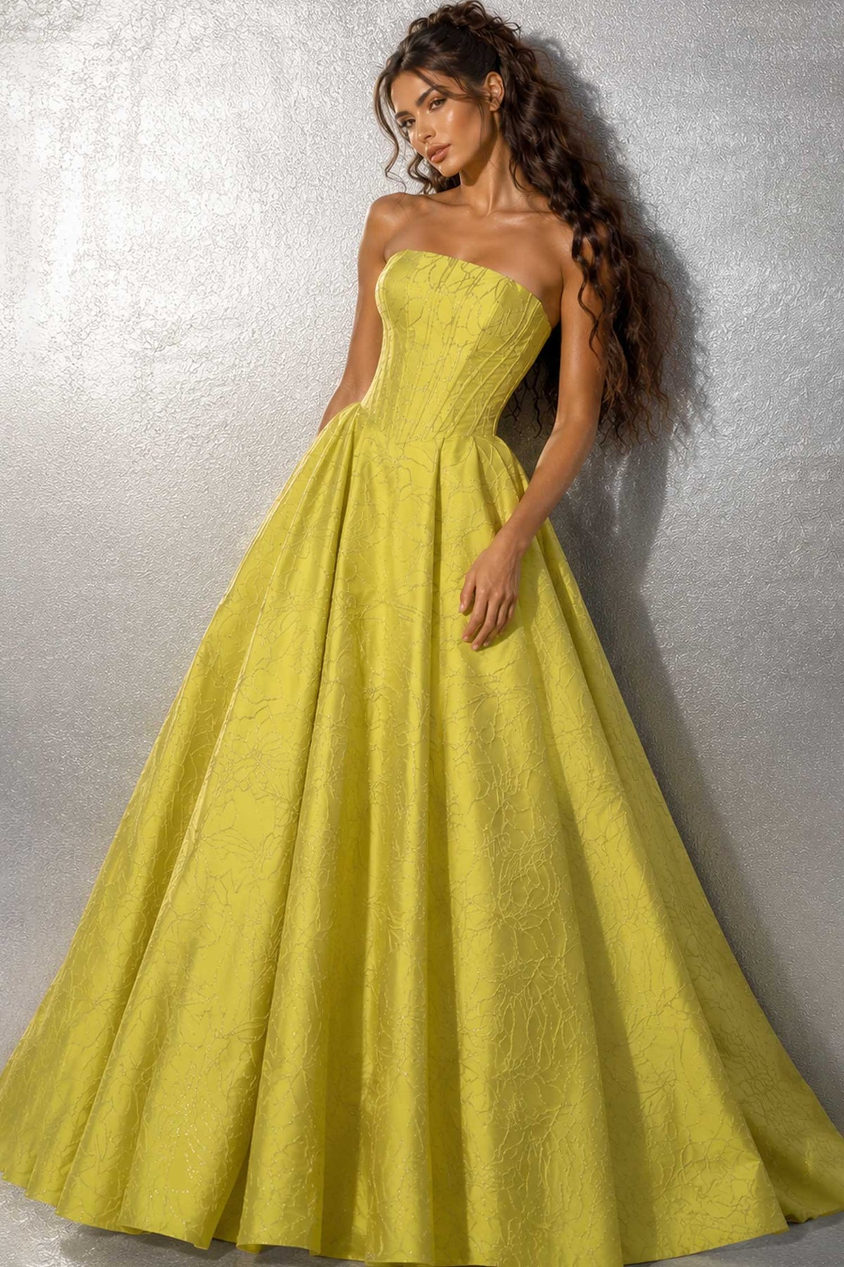jovani 51708 - jacquard strapless corset prom gown