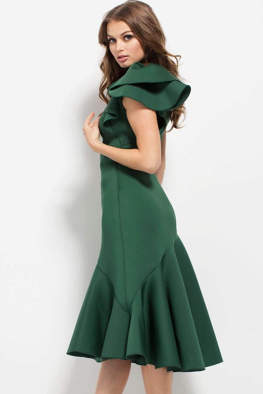 Jovani - 52252 Ruffled Shoulder Short Formal Scuba Dress Special Occasion Dress
