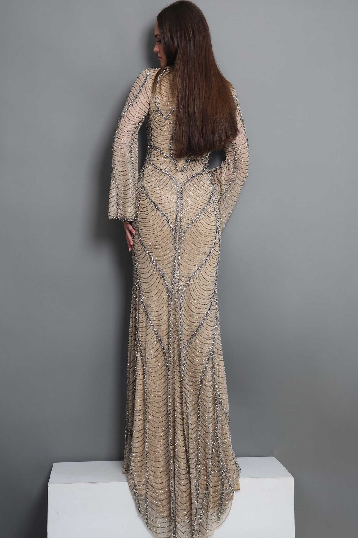 jovani 52447 - high neck geometric beaded evening gown