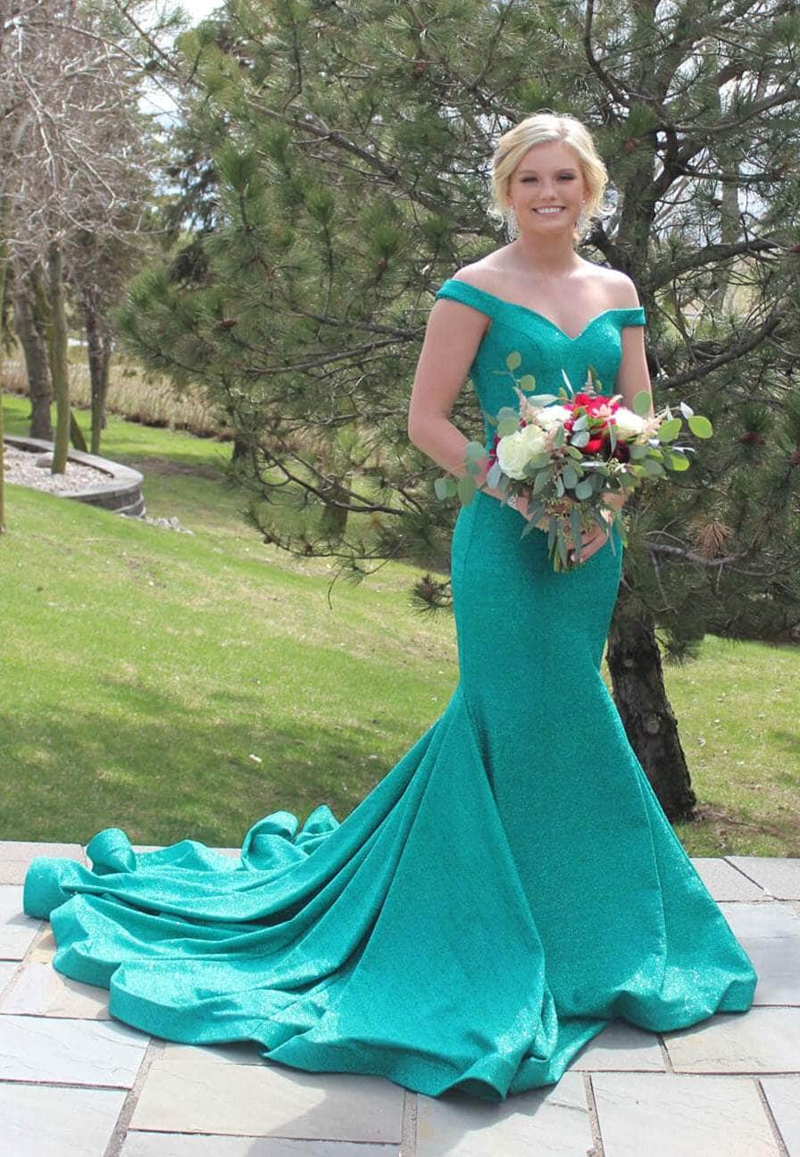 Jovani 55187 - Long Mermaid Dress - Glittered Stretch Fabric, Seams, V-Shaped Notch, Mid-Open Back, Back Zipper Closure, Court Train 0 / Green Jovani 55187 - Long Mermaid Dress - Glittered Stretch Fabric, Seams, V-Shaped Notch, Mid-Open Back, Back Zipper Closure, Court Train 0 / Green