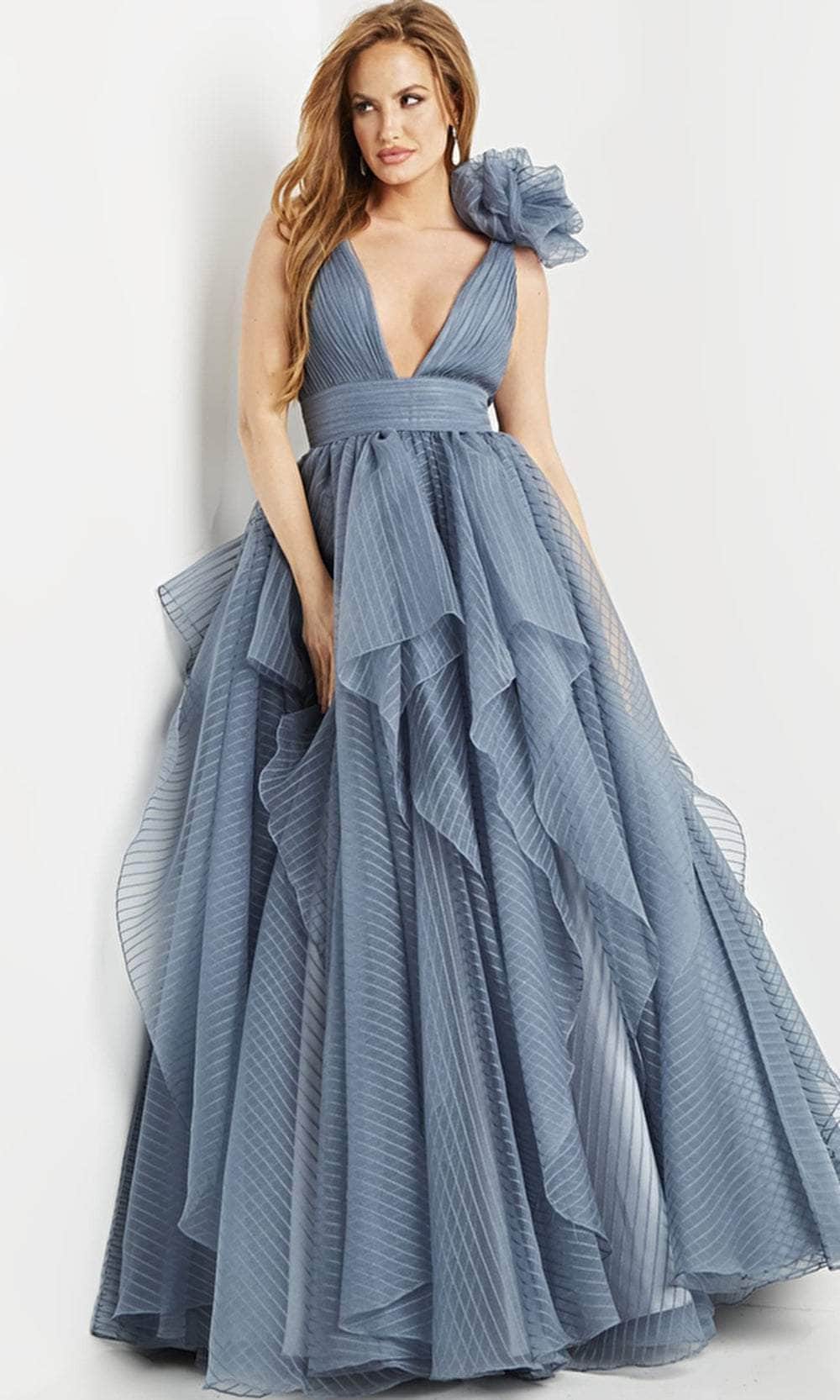 Jovani 55210 - Sleeveless Empire Ballgown Ballgown Dresses 00 / Grey/Blue
