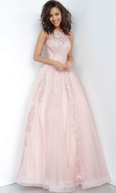 Jovani 59046 - Embroidered A-Line Dress Prom Dresses 00 / Blush